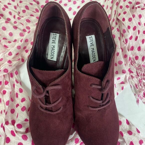 Steve Madden Burgundy Platform retro Wedge Shoes sz 9M faux suede - Picture 4 of 8